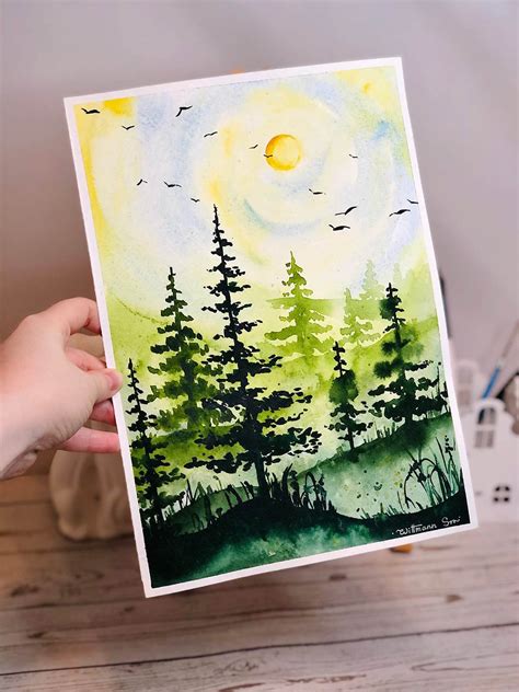 Sunrise Painting Landscape Original Art Forest Tree Wall Art 8 | Etsy