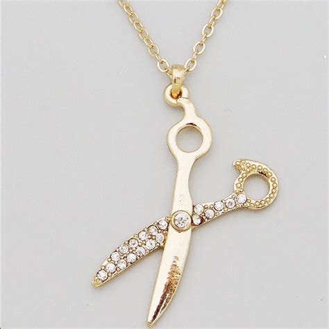 Scissors necklace gold | Scissor necklace, Gold necklace, Pave crystal