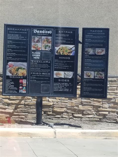 Menu at Bandito's Taco Grill restaurant, Rosenberg