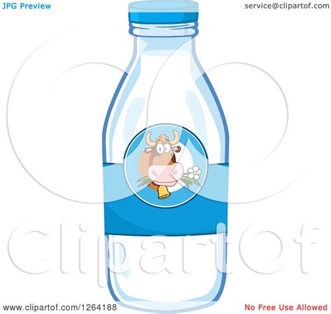 Clipart of a Cow Label on a Milk Bottle - Royalty Free Vector ...