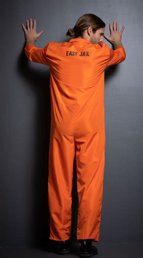 Men's Bad Boy Convict Costume, Orange Prison Jumpsuit Costume