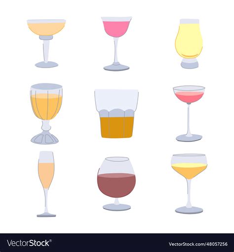 Cocktail glasses set cartoon Royalty Free Vector Image