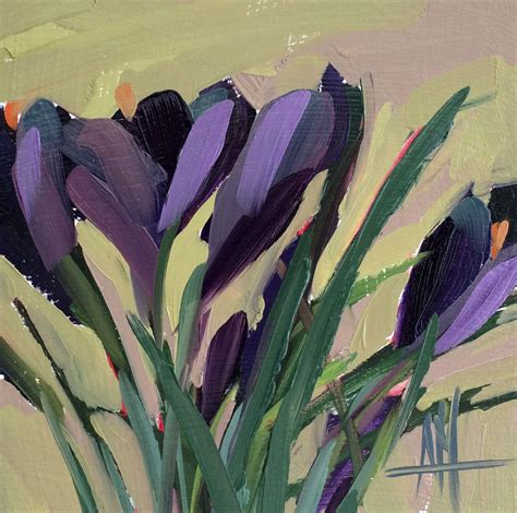 Purple Crocus original floral oil painting by Angela Moulton 6 x 6 inch ...