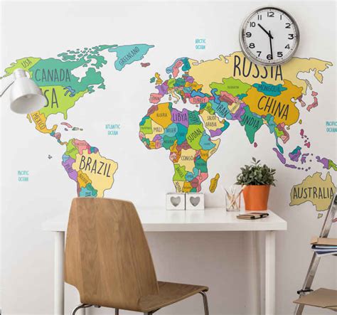 Political world map map wall sticker - TenStickers