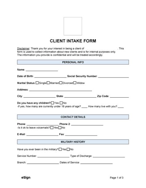 Free Attorney (Law Firm) Client Intake Form | PDF | Word