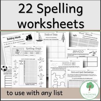 22 Educational Spelling Blackline Master Worksheets - Teacher Resource