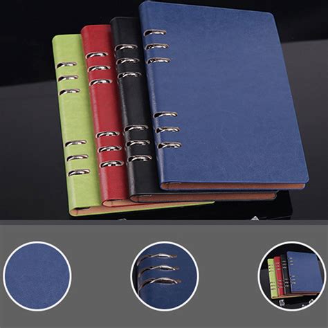 A5 Classic Refillable Notebook Loose Pocket Leather 6 Holes Ring Binder ...