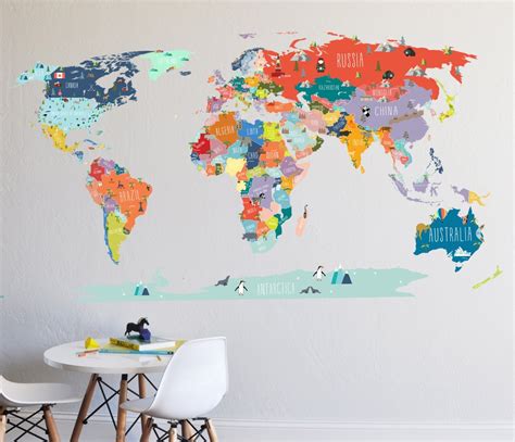 Wall Decal World Map interactive map Wall Sticker Room