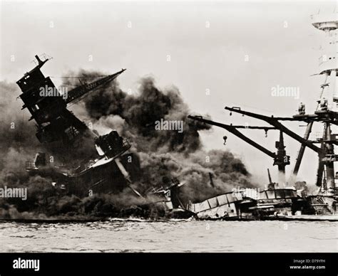 Ships Burning Sinking After Attack on Pearl Harbor Stock Photo - Alamy