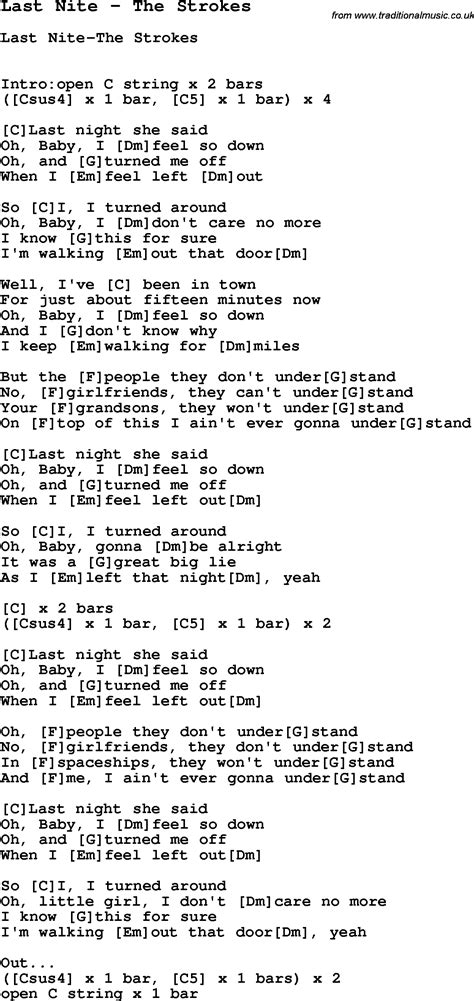 Song Last Nite by The Strokes, song lyric for vocal performance plus ...