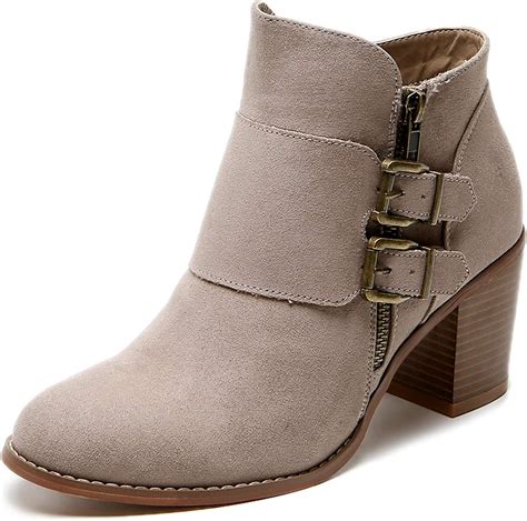 Aukusor Women's Wide Width Ankle Boots, Cozy Comfortable Mid Heel ...