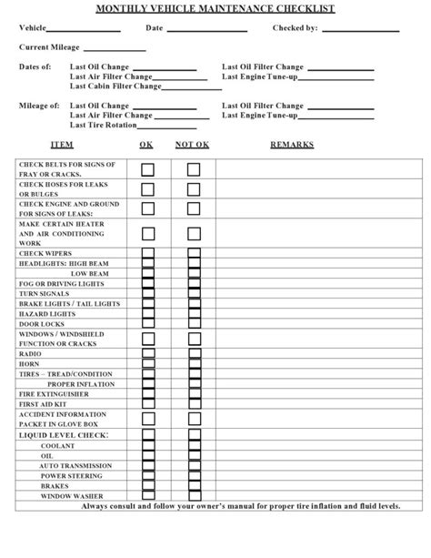 45 Best Vehicle Checklists (Inspection & Maintenance) ᐅ TemplateLab