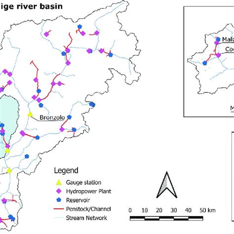 Map of the Adige river basin with indicated the hydraulic... | Download ...