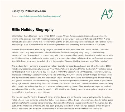 Billie Holiday Biography Essay Example (400 Words) - PHDessay.com