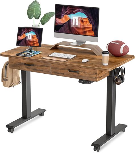 Buy FEZIBO Adjustable Height Electric Standing Desk with Double Drawers ...