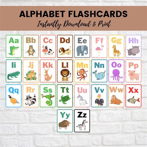 Animal Alphabet Flashcards, Printable Letter Flash Cards, Homeschool ...