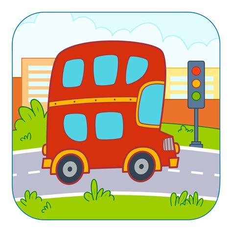 Cute Bus cartoon. Bus clipart vector illustration. Nature background ...