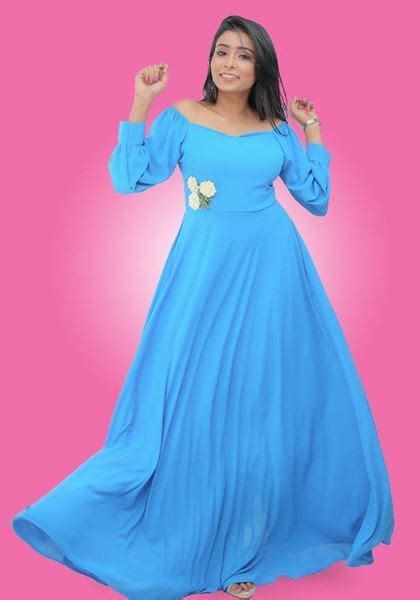 Off Shoulder Long Puff Sleeves Flared Maxi Party Dress with Small ...