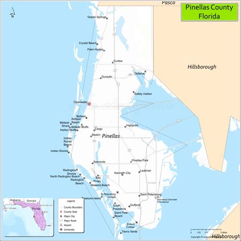 Pinellas County Map, Florida, USA | Check Major Cities & Towns, County ...