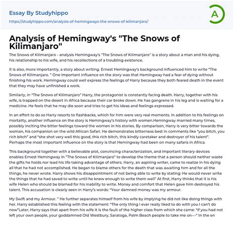 Analysis of Hemingway’s “The Snows of Kilimanjaro” Essay Example ...