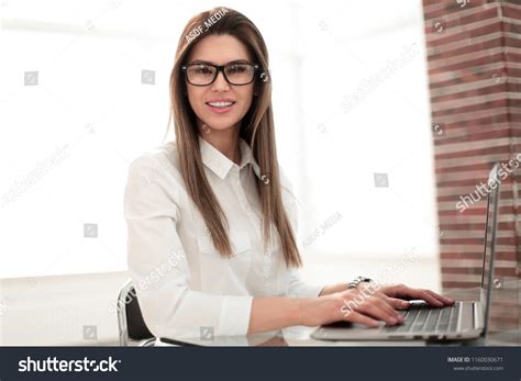 Smiling Business Woman Sitting Office Desk Stock Photo 1160030671 ...