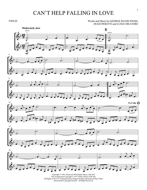 Elvis Presley "Can't Help Falling In Love" Sheet Music Notes | Download ...