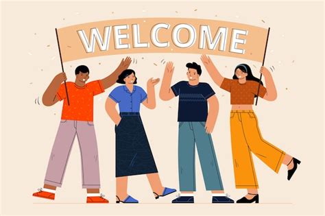 Free Vector | Set of people welcoming illustrated