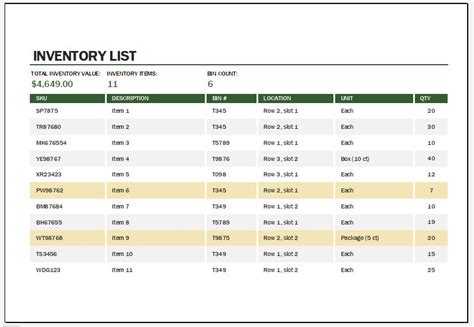 Warehouse Inventory Excel Template