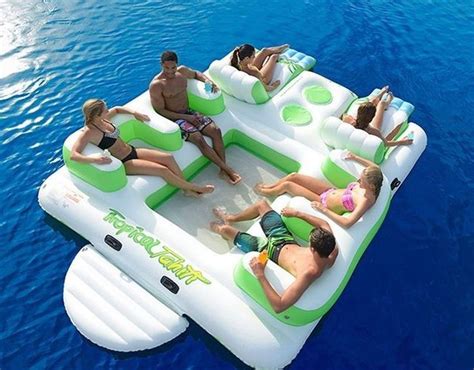 Durable Inflatable Water Sport Inflatable Island Floating Lounge With 6 ...