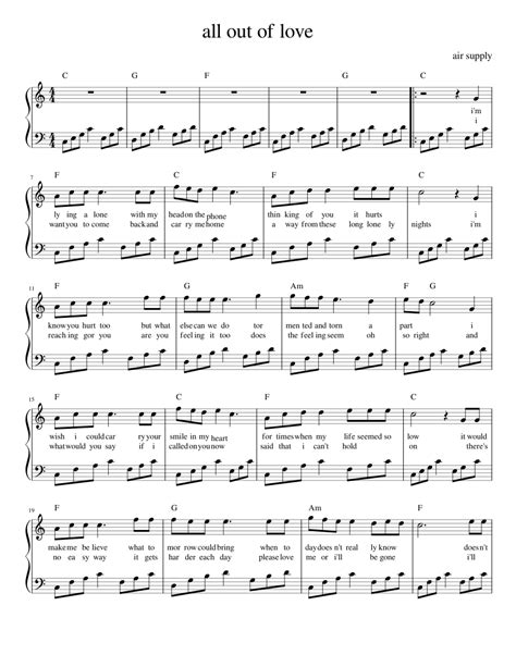 all out of love Sheet music for Piano (Solo) Easy | Musescore.com