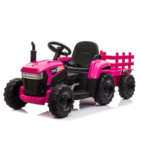 TOBBI 12-Volt Kids Ride On Tractor Electric Car Truck with Trailer/LED ...