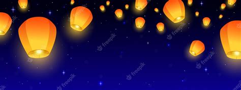 Premium Vector | Flying Sky lanterns horizontal banner Background ...