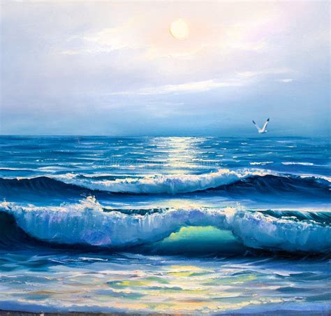 Sunrise Over Sea. Painting Seascape. Stock Photo - Image of horizon ...