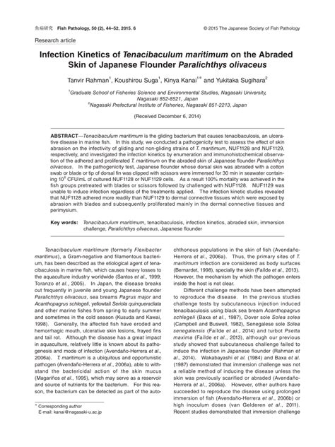 (PDF) Infection Kinetics of Tenacibaculum maritimum on the Abraded Skin ...