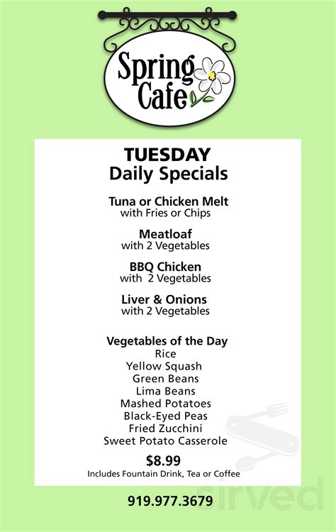 Spring Cafe menu in Raleigh, North Carolina, USA