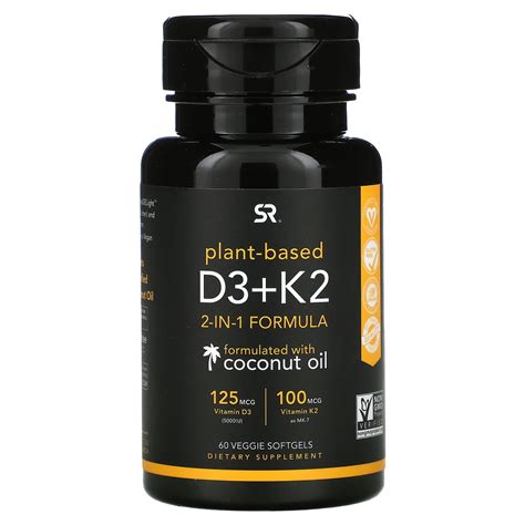 Sports Research Vitamin D3 + K2, Plant Based, 60 Veggie Softgels ...