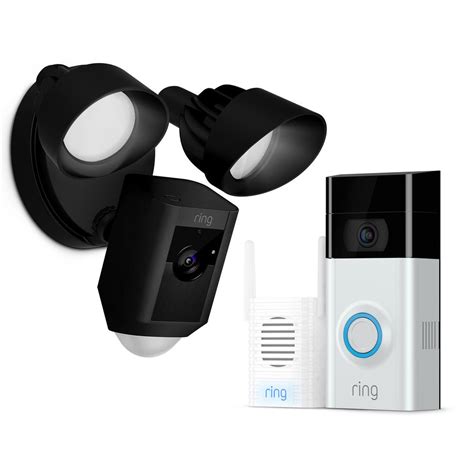 Ring Wireless Video Doorbell 2 with Chime Pro and Floodlight Cam Black ...