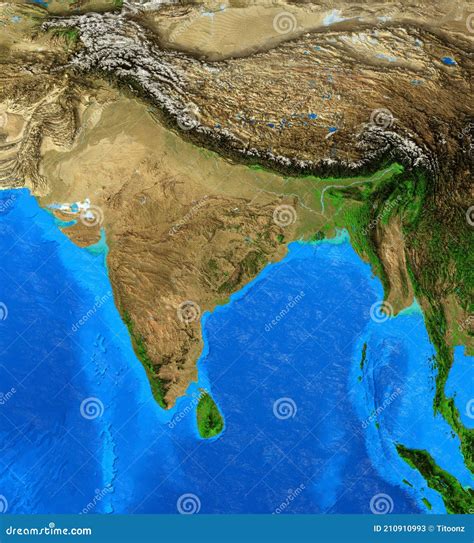 High Resolution Physical Map of India and Himalayas Stock Illustration ...