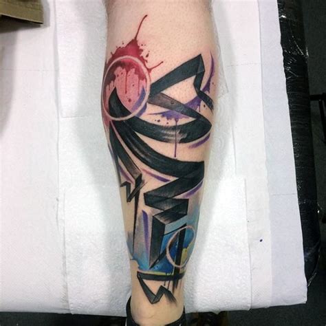 Abstract style colored leg tattoo of various ornaments - Tattooimages.biz