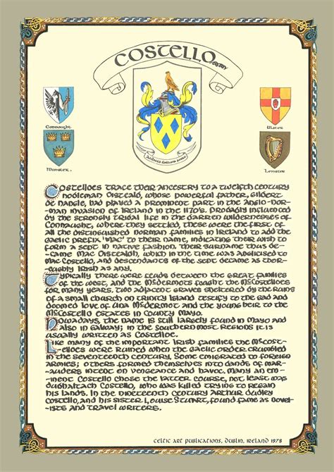 Costello Family Crest Print Download Irish Coat of Arms Irish Family ...