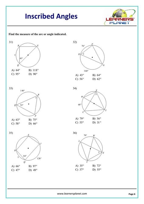 Angles In A Circle Worksheet Circles Inscribed Angles Math Class 10 ...