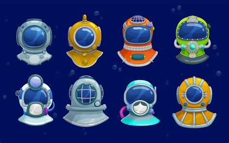 Cartoon diver helmets of scuba diving equipment 23510104 Vector Art at ...