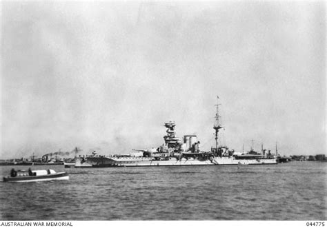 The battleship HMS Barham of the Royal Navy in port. Built in 1915 with ...