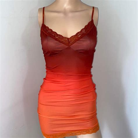 Red orange dress ombre dress silk slip dress lace... - Depop