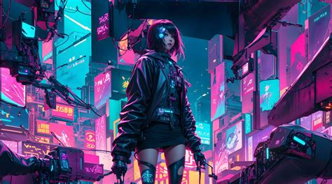 el luces de neón calles de un cyberpunk anime noche ciudad con esta ...