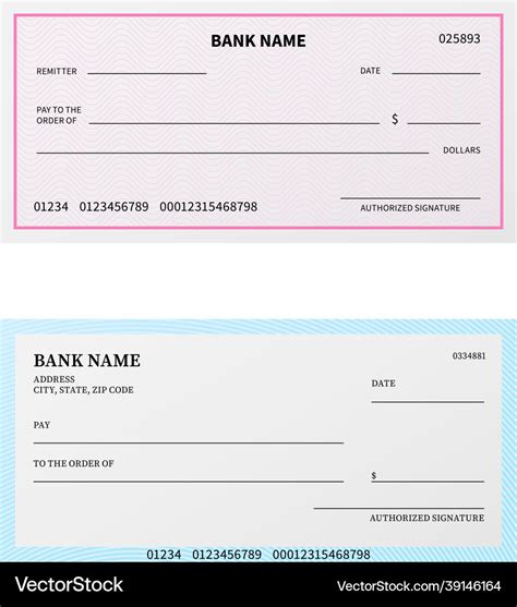 Bank check blank cheque checkbook with guilloche Vector Image