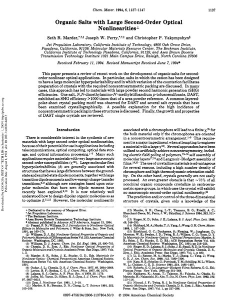 (PDF) Organic Salts with Large Second-Order Optical Nonlinearities