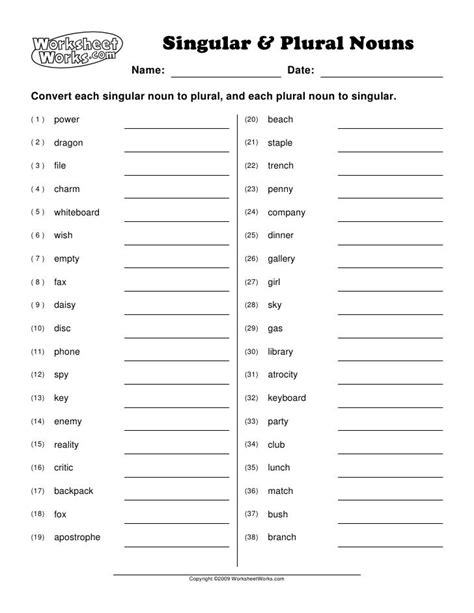 Singular Plural Nouns Exercises