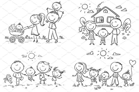 Happy doodle cartoon families bundle | Happy doodles, Doodle people ...