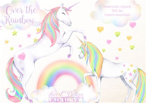 Watercolor rainbow unicorn cliparts | Illustrations ~ Creative Market